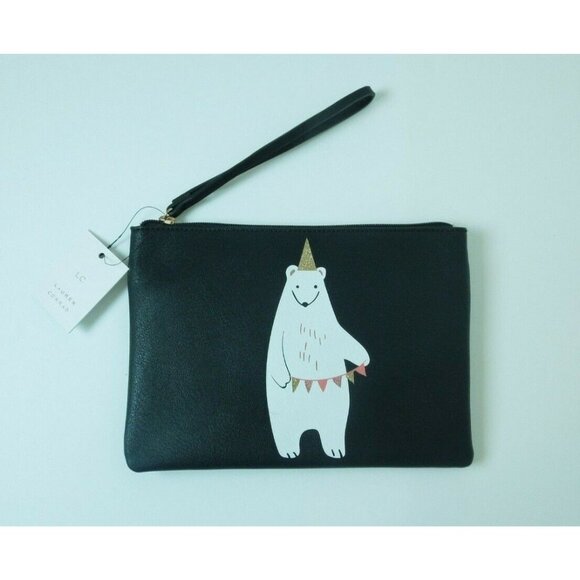 LC Women's Gift Grab And Go Pouch With Wristlet Black Bear- NWT - Picture 1 of 4